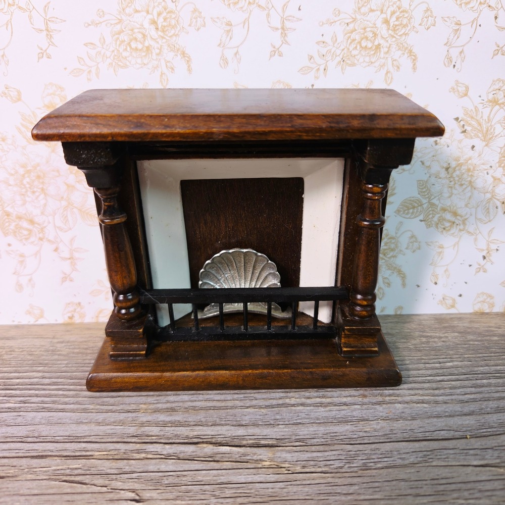 Miniature Dollhouse Fireplace Wood 1:12 Scale Brown Mantel Victorian Furniture
